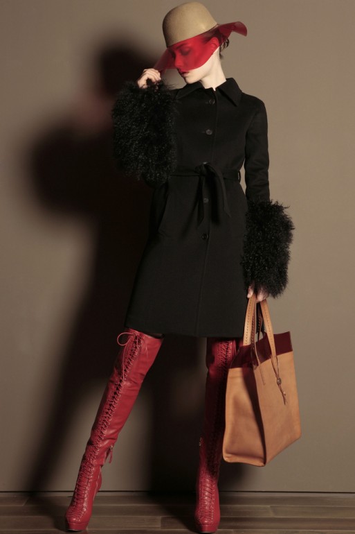Basia Szkaluba wearing sexy red leather Trussardi Laced Thigh High Stiletto Boots. Trussardi F/W 2011